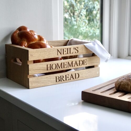Engraved Oak Bread Box - Traditional Wooden Gifts