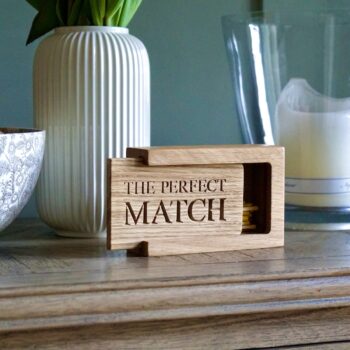 Engraved oak matchbox