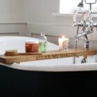 Personalised wooden bath caddy